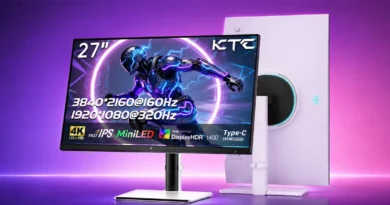 Monitor KTC de 27" con resolución 4K, destacando características de rendimiento y tecnología MiniLED.