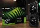 PALIT GeForce RTX 5050 Dual con 8 GB de memoria, junto a su caja destacando tecnología de trazado de rayos.