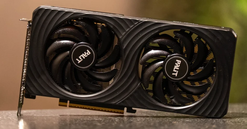 Tarjeta gráfica PALIT GeForce RTX 5050 Dual con doble ventilador, ideal para gaming y rendimiento gráfico.