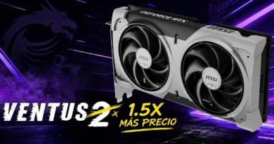 Tarjeta gráfica MSI GeForce RTX con ventiladores dobles, resaltando un aumento de precio de 1.5X.