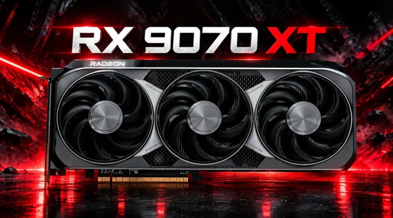 Radeon RX 9070 XT, la GPU discreta más popular de AMD en Steam, con diseño moderno y tres ventiladores.