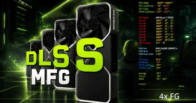 DLSS Multi Frame en GeForce RTX 40, mostrando especificaciones de hardware y rendimiento en gaming y benchmarking.