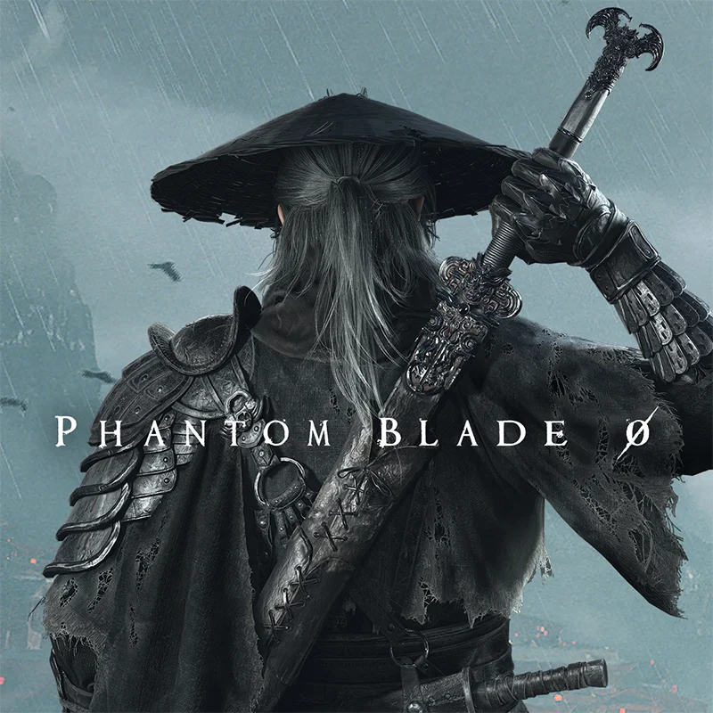 Phantom Blade Ø muestra a un guerrero en una ambientación oscura y mística, equipado con espada y armadura detallada.